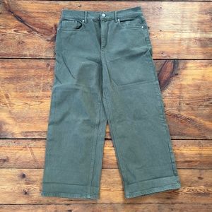 Army green wide leg cropped LOFT jeans